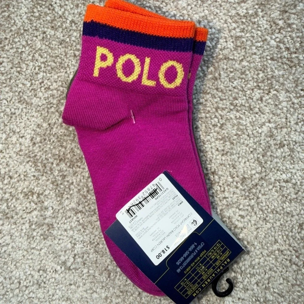 Polo Ralph Lauren Girls 3 Pack Ankle Socks White Pink Green Size 4-6X